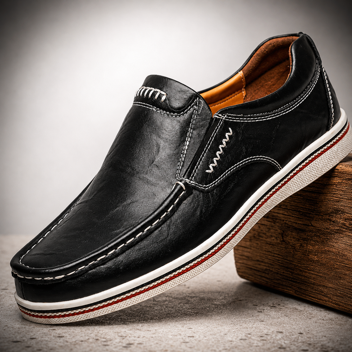 Zapatos de Piel sin Cordones con Suela de Raya en Contraste