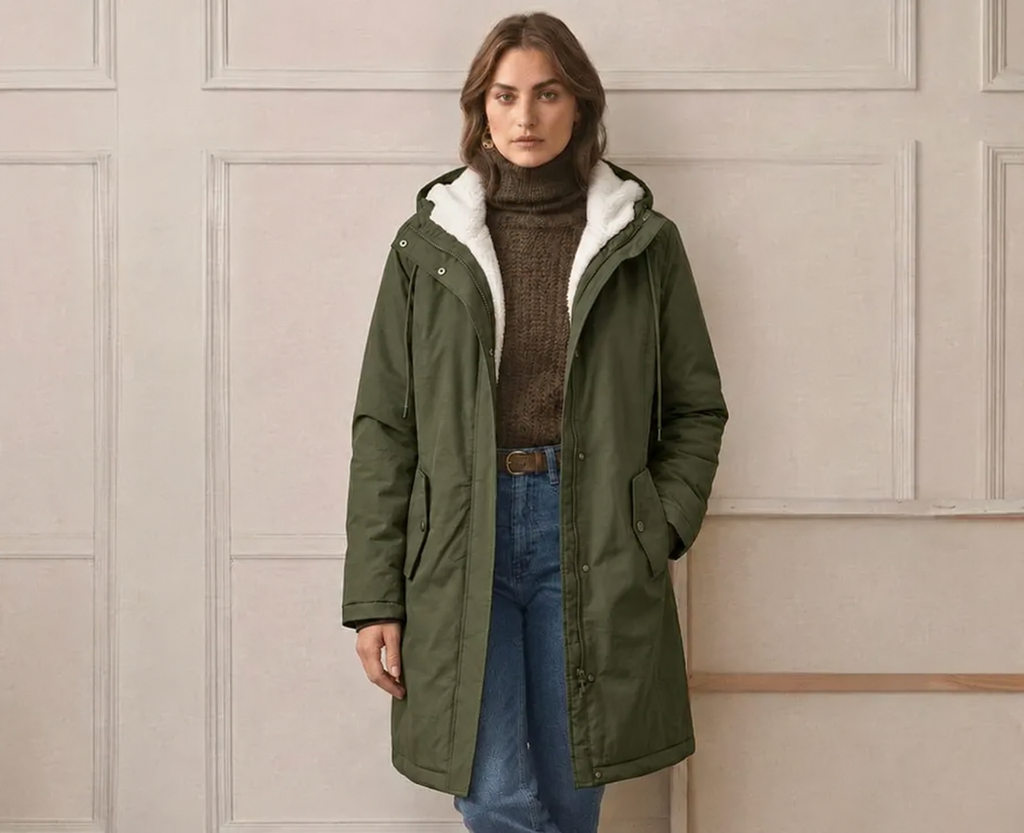 Abrigo Largo Impermeable con Capucha y Forro Sherpa