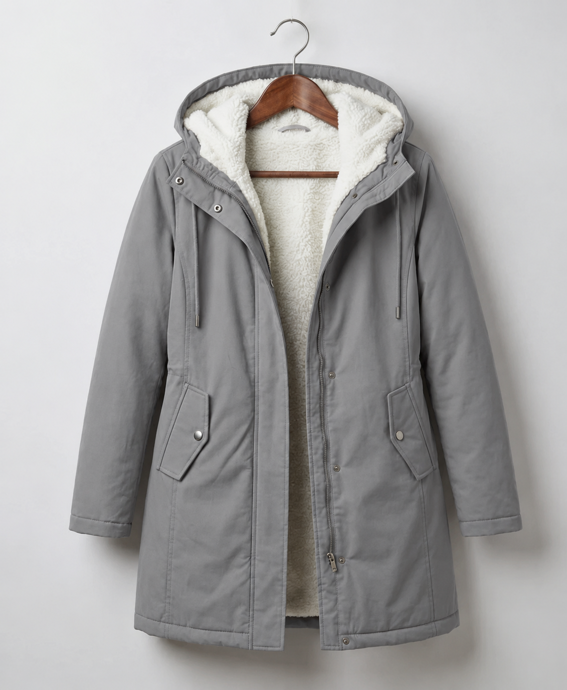 Abrigo Largo Impermeable con Capucha y Forro Sherpa