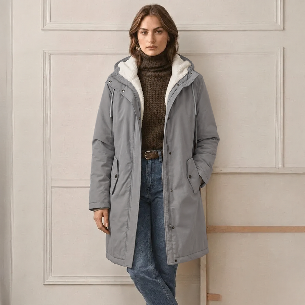 Abrigo Largo Impermeable con Capucha y Forro Sherpa