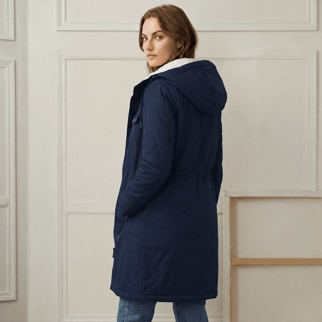 Abrigo Largo Impermeable con Capucha y Forro Sherpa
