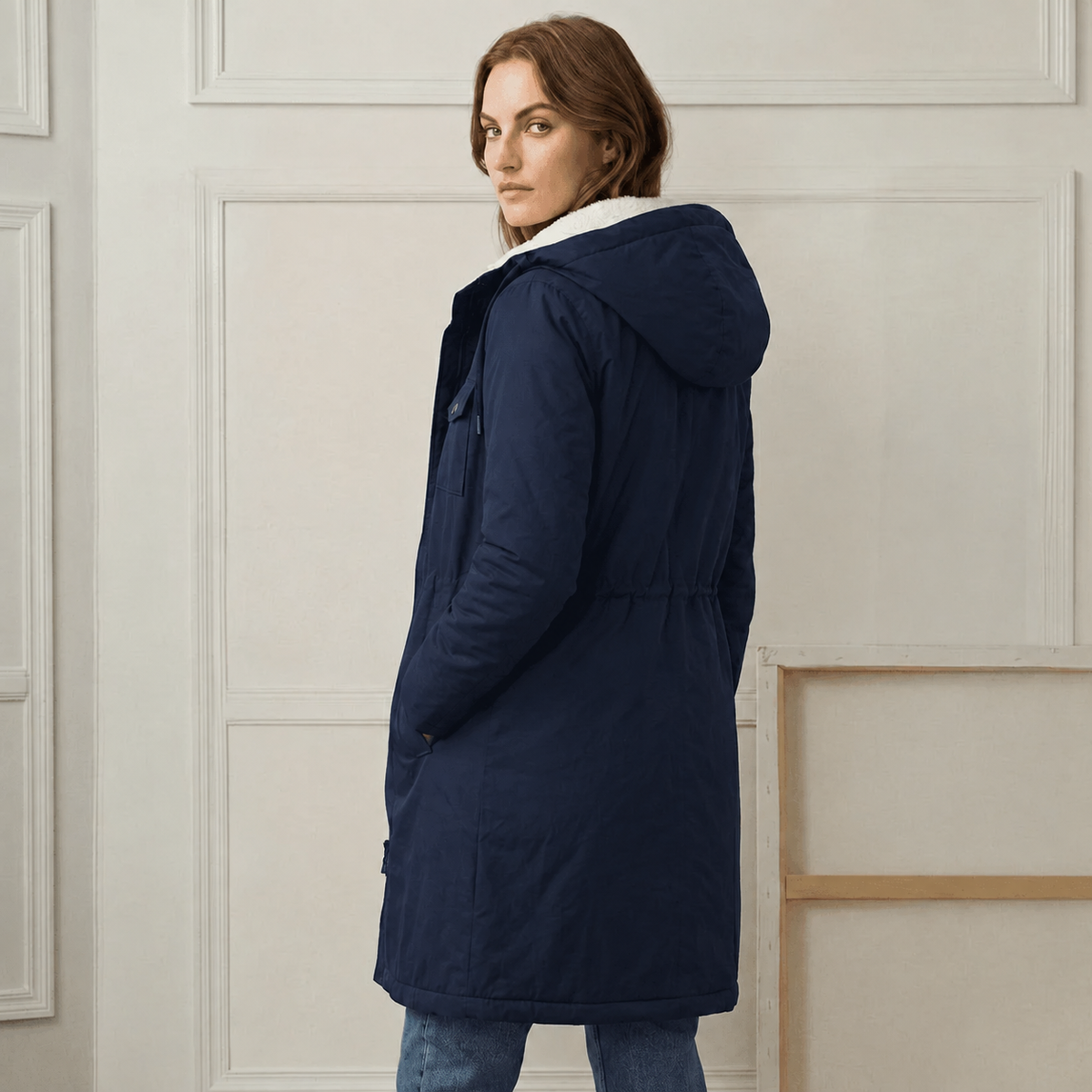 Abrigo Largo Impermeable con Capucha y Forro Sherpa