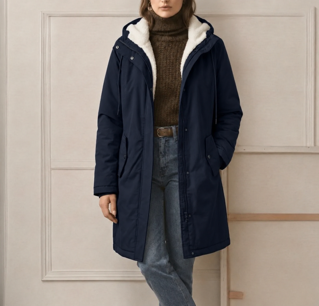 Abrigo Largo Impermeable con Capucha y Forro Sherpa