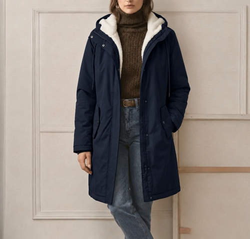 Abrigo Largo Impermeable con Capucha y Forro Sherpa