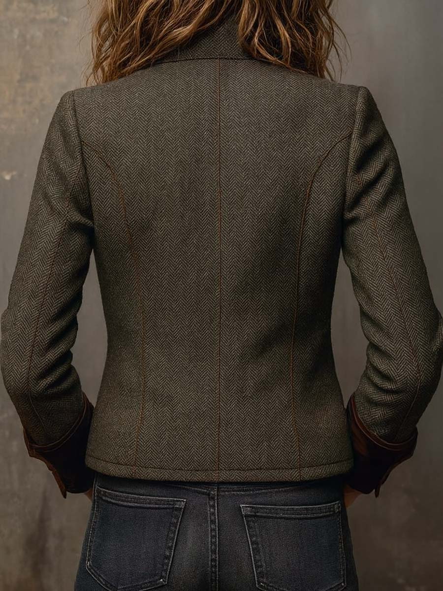 Blazer de Sarga con Ribete en Contraste