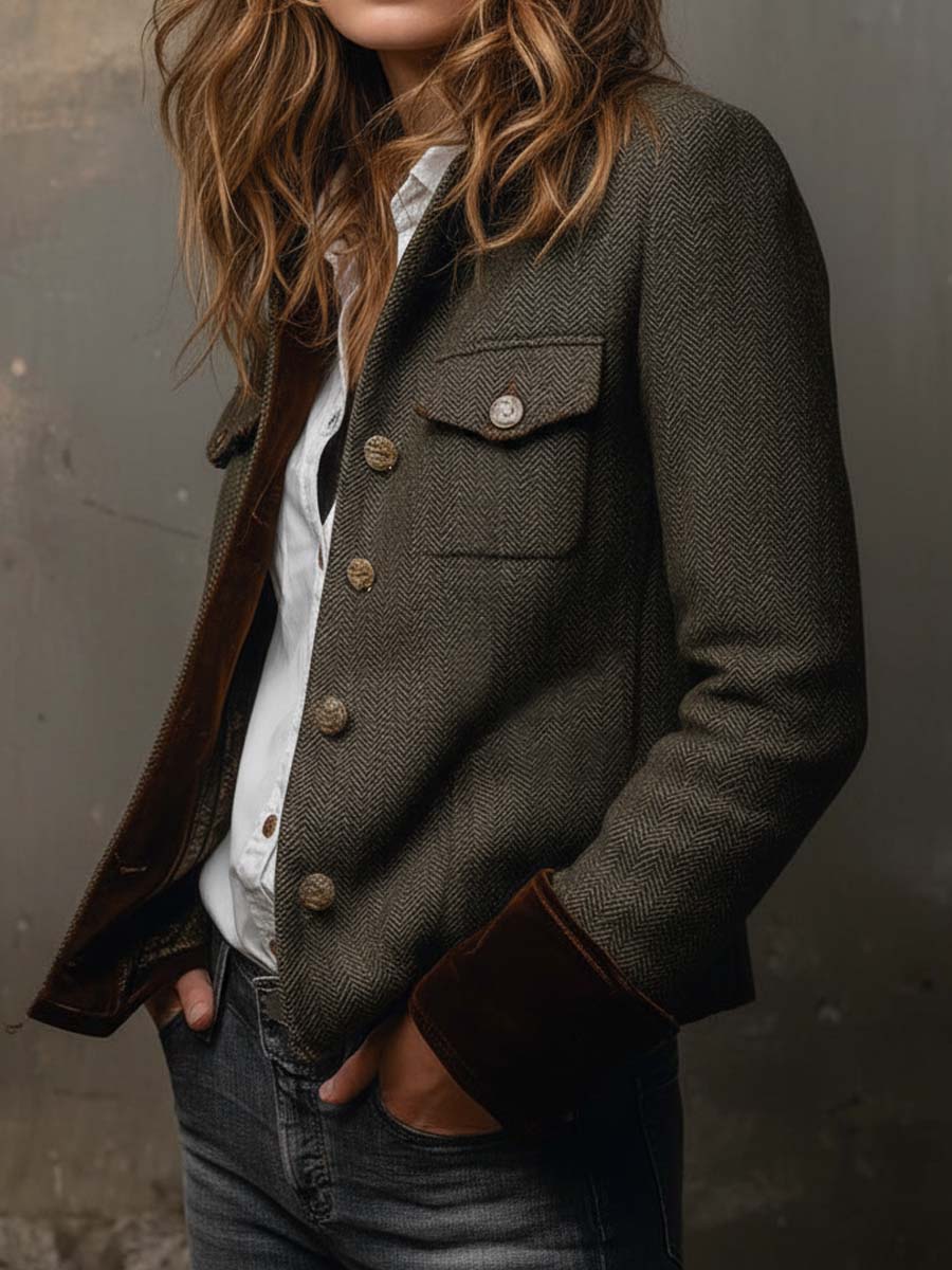 Blazer de Sarga con Ribete en Contraste