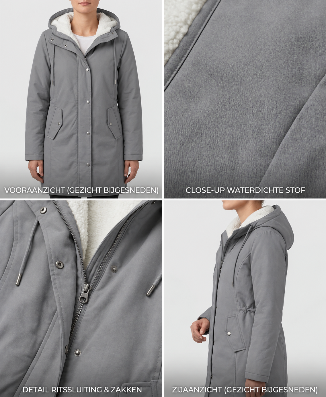 Abrigo Largo Impermeable con Capucha y Forro Sherpa