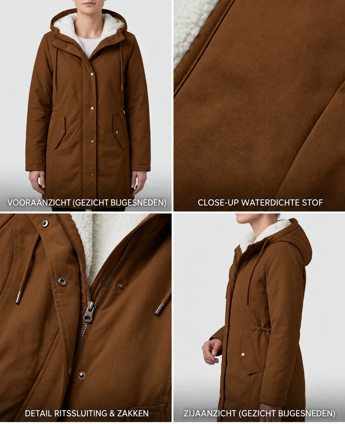 Abrigo Largo Impermeable con Capucha y Forro Sherpa