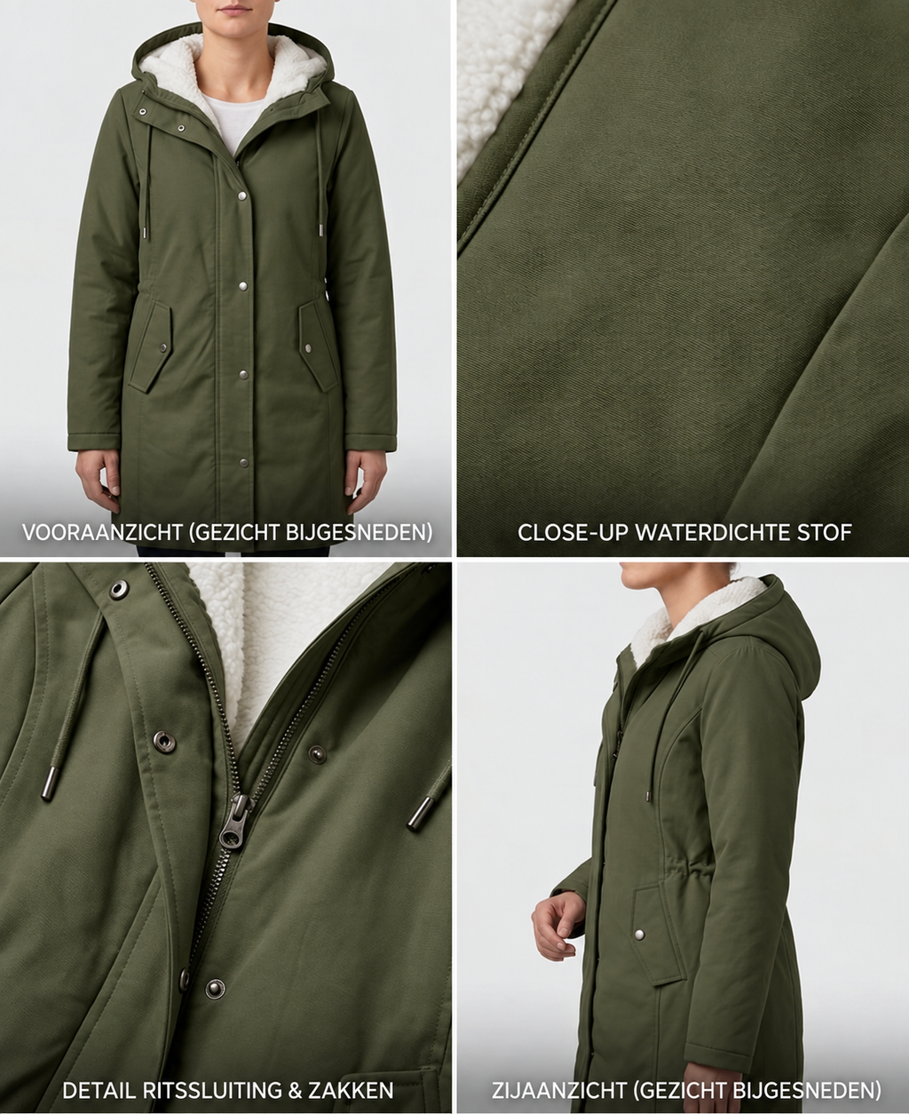 Abrigo Largo Impermeable con Capucha y Forro Sherpa