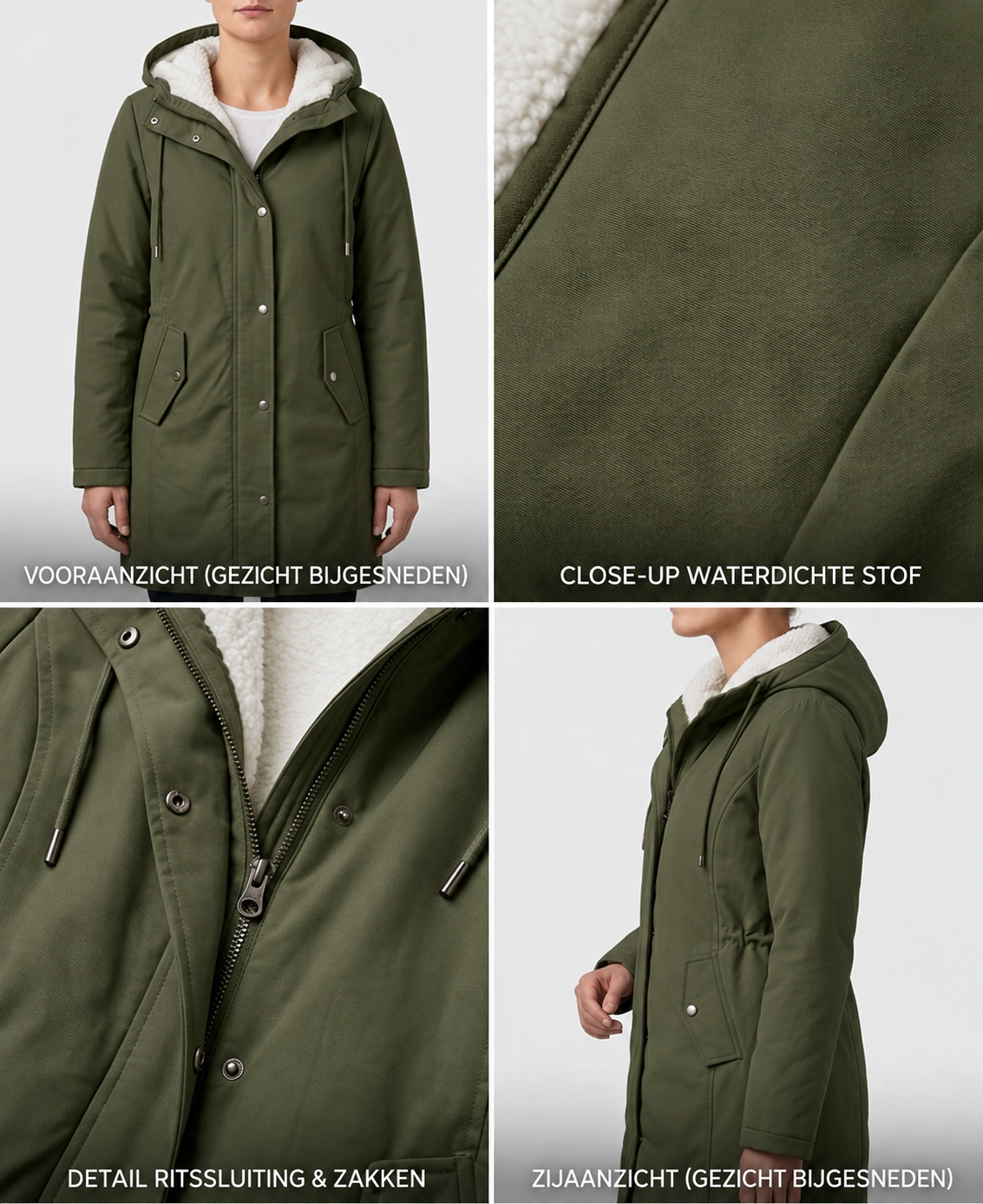 Abrigo Largo Impermeable con Capucha y Forro Sherpa