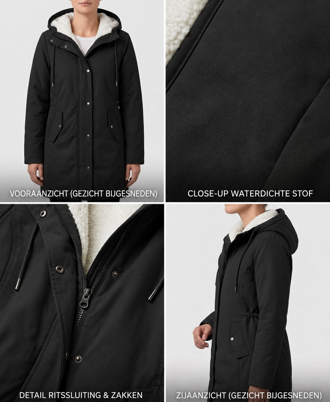 Abrigo Largo Impermeable con Capucha y Forro Sherpa
