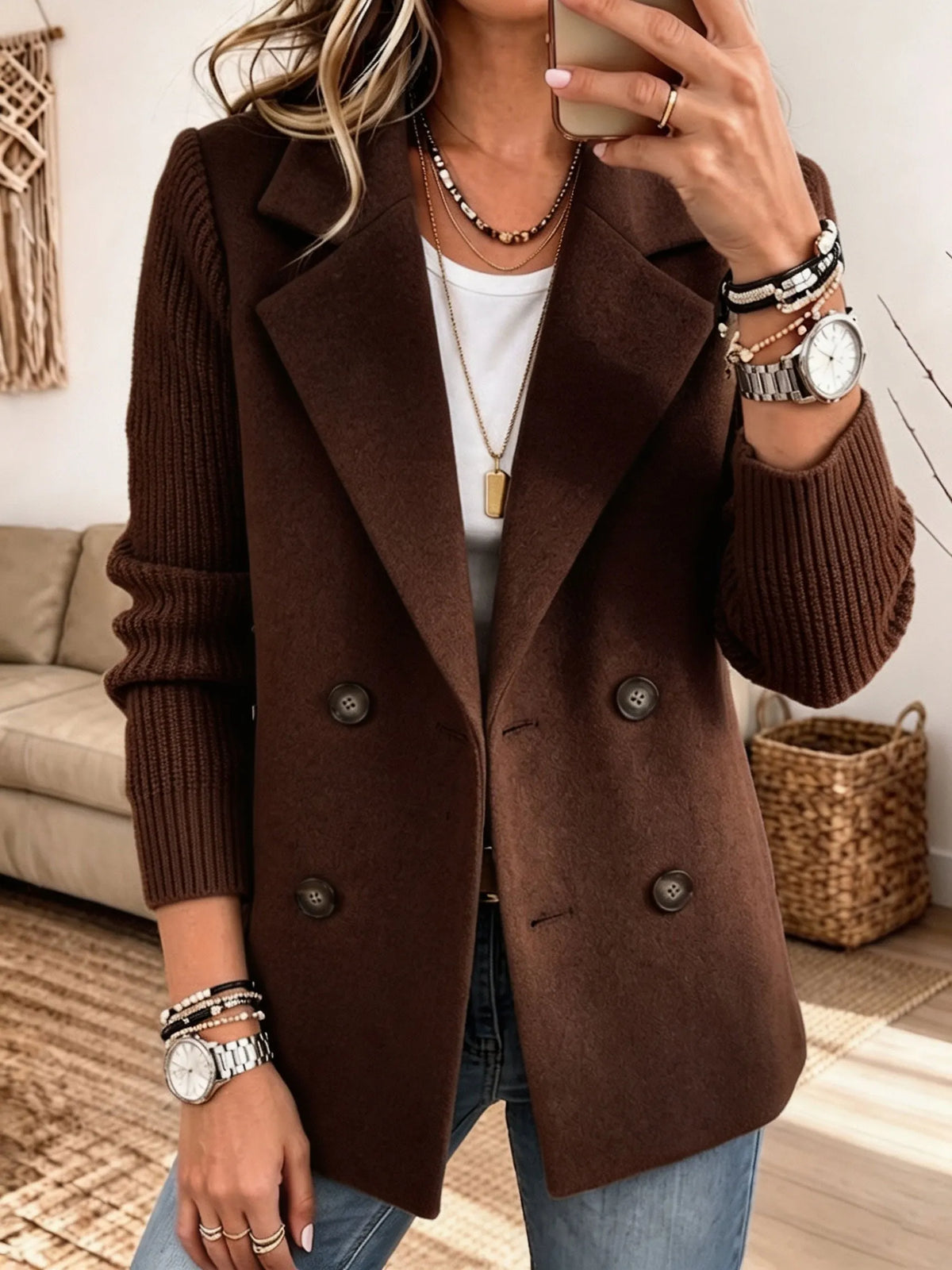 Blazer Elegante con Mangas de Punto