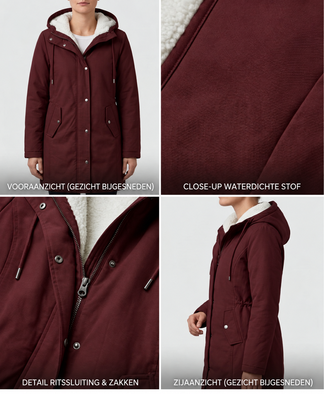 Abrigo Largo Impermeable con Capucha y Forro Sherpa