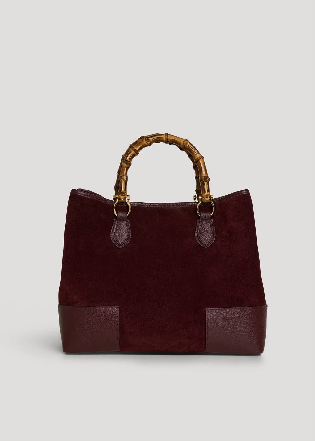 Bolso de Ante y Piel Burdeos con Asas de Bambú y Herrajes Dorados