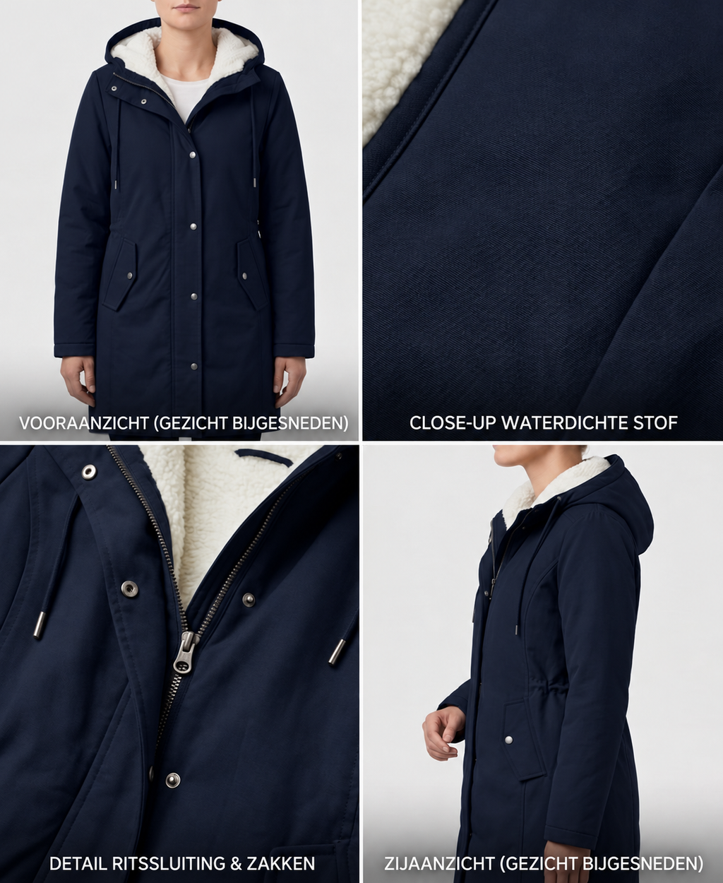Abrigo Largo Impermeable con Capucha y Forro Sherpa