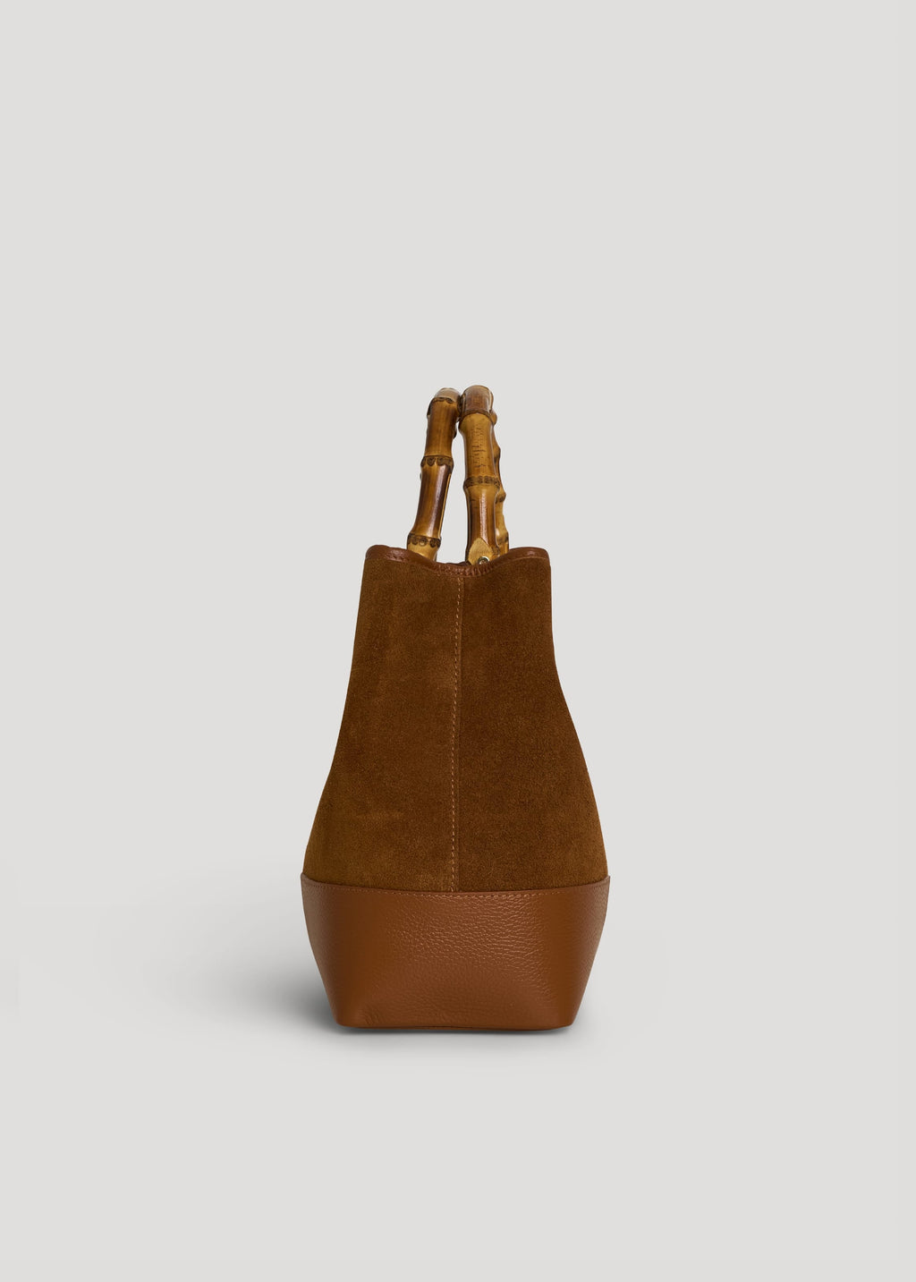 Bolso de Ante y Piel Cuero con Asas de Bambú y Herrajes Dorados