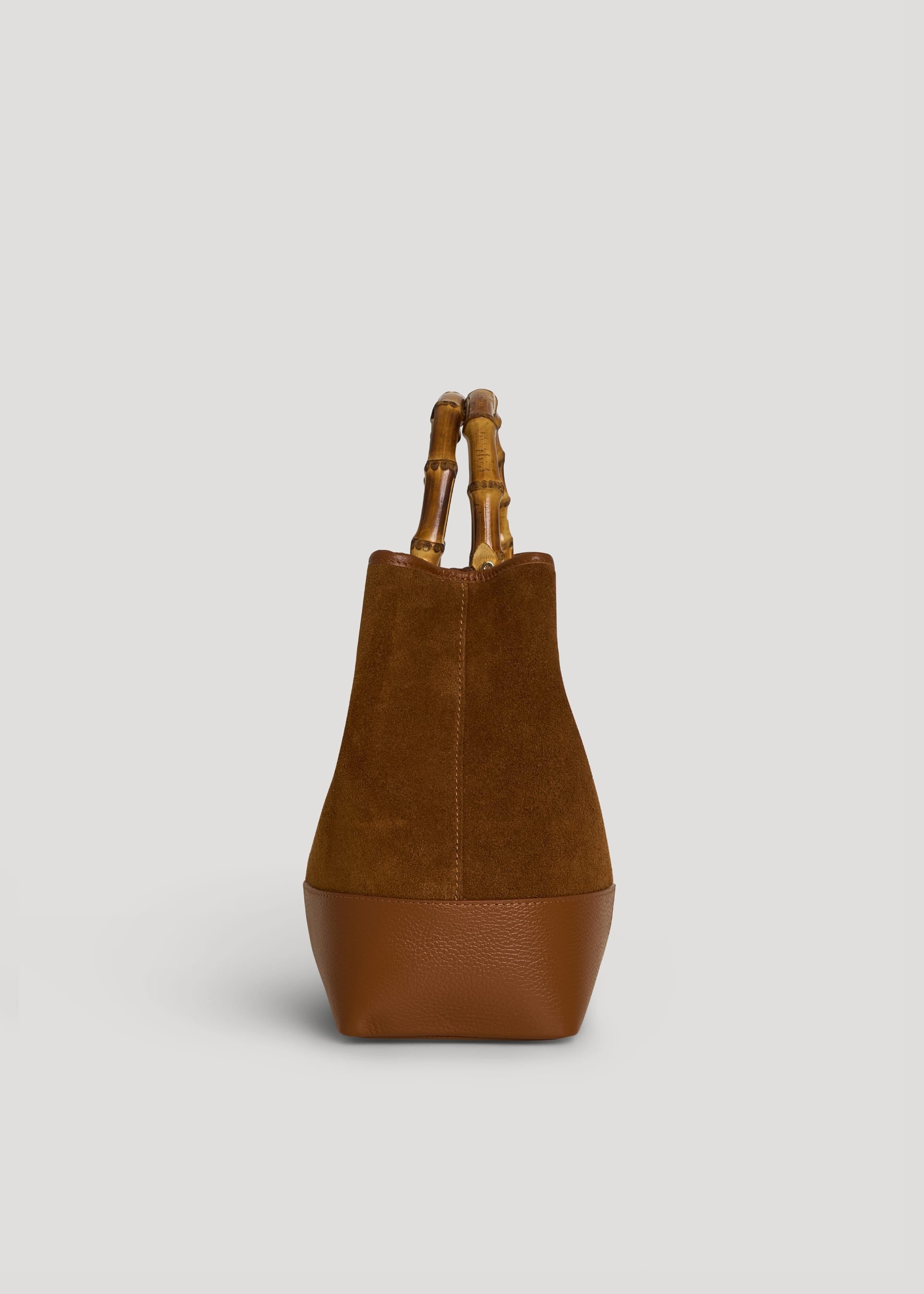 Bolso de Ante y Piel Cuero con Asas de Bambú y Herrajes Dorados