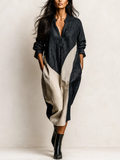 Vestido Midi Negro Estilo Camisa Holgada Casual