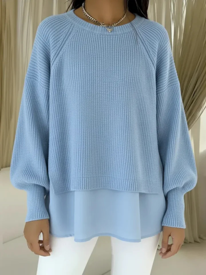 Jersey de Punto Grueso Acanalado con Efecto Capas