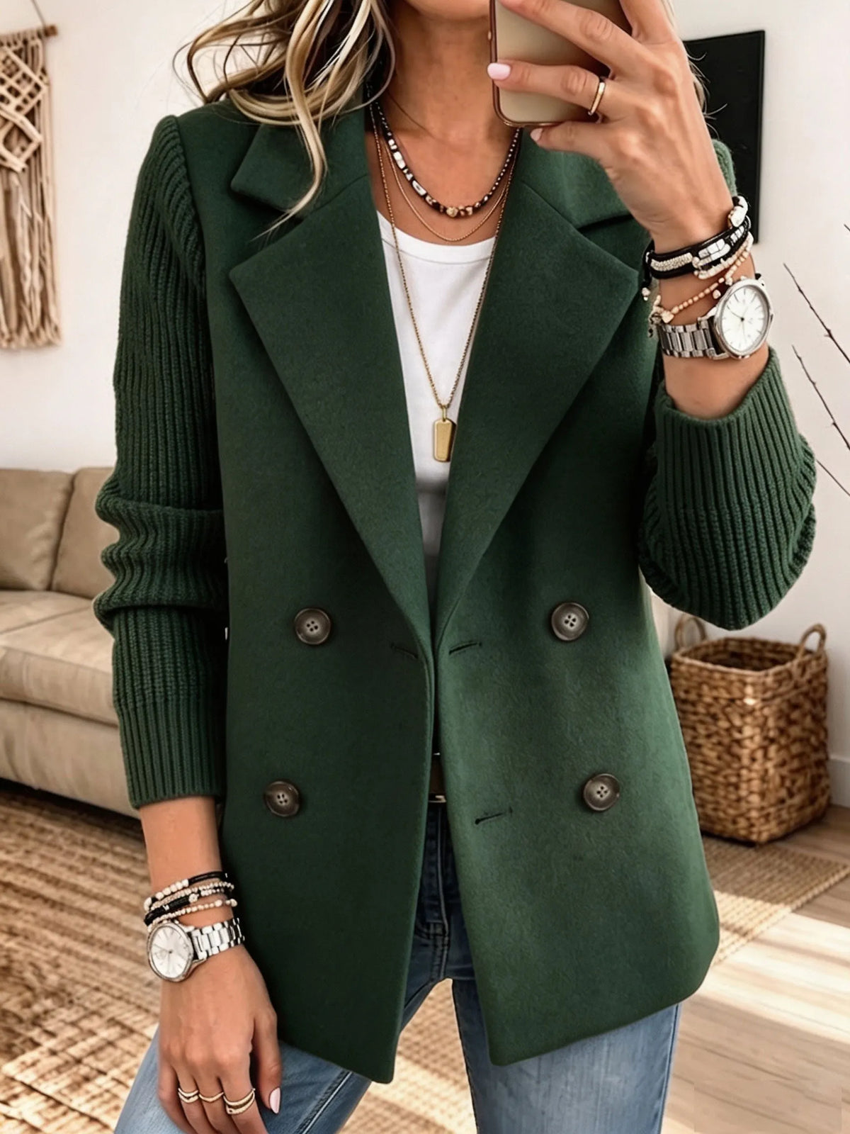 Blazer Elegante con Mangas de Punto