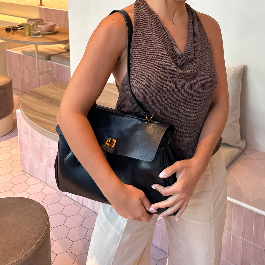 Bolso Vintage de Cuero Vegano con Herrajes Dorados
