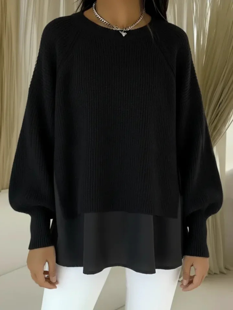 Jersey de Punto Grueso Acanalado con Efecto Capas