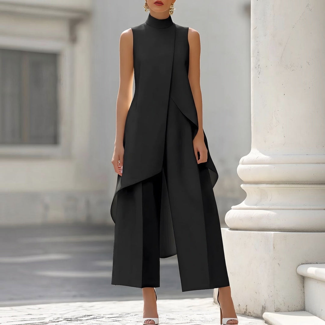 Conjunto Elegante de Cuello Alto con Top Drapeado