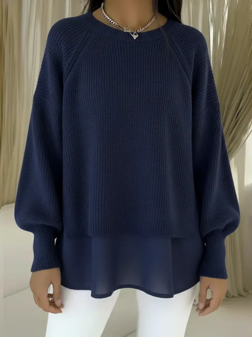 Jersey de Punto Grueso Acanalado con Efecto Capas