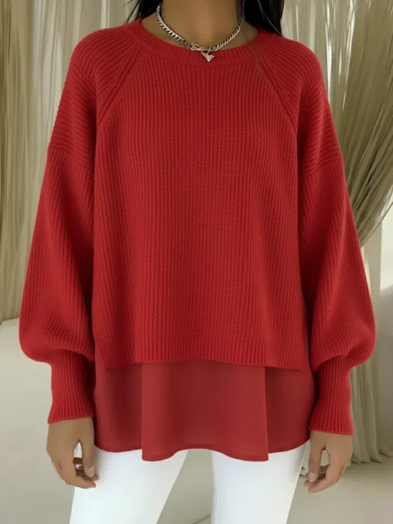 Jersey de Punto Grueso Acanalado con Efecto Capas