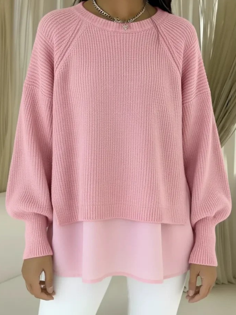 Jersey de Punto Grueso Acanalado con Efecto Capas