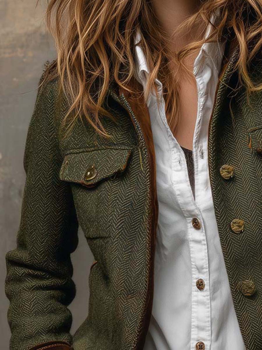 Blazer de Sarga con Ribete en Contraste