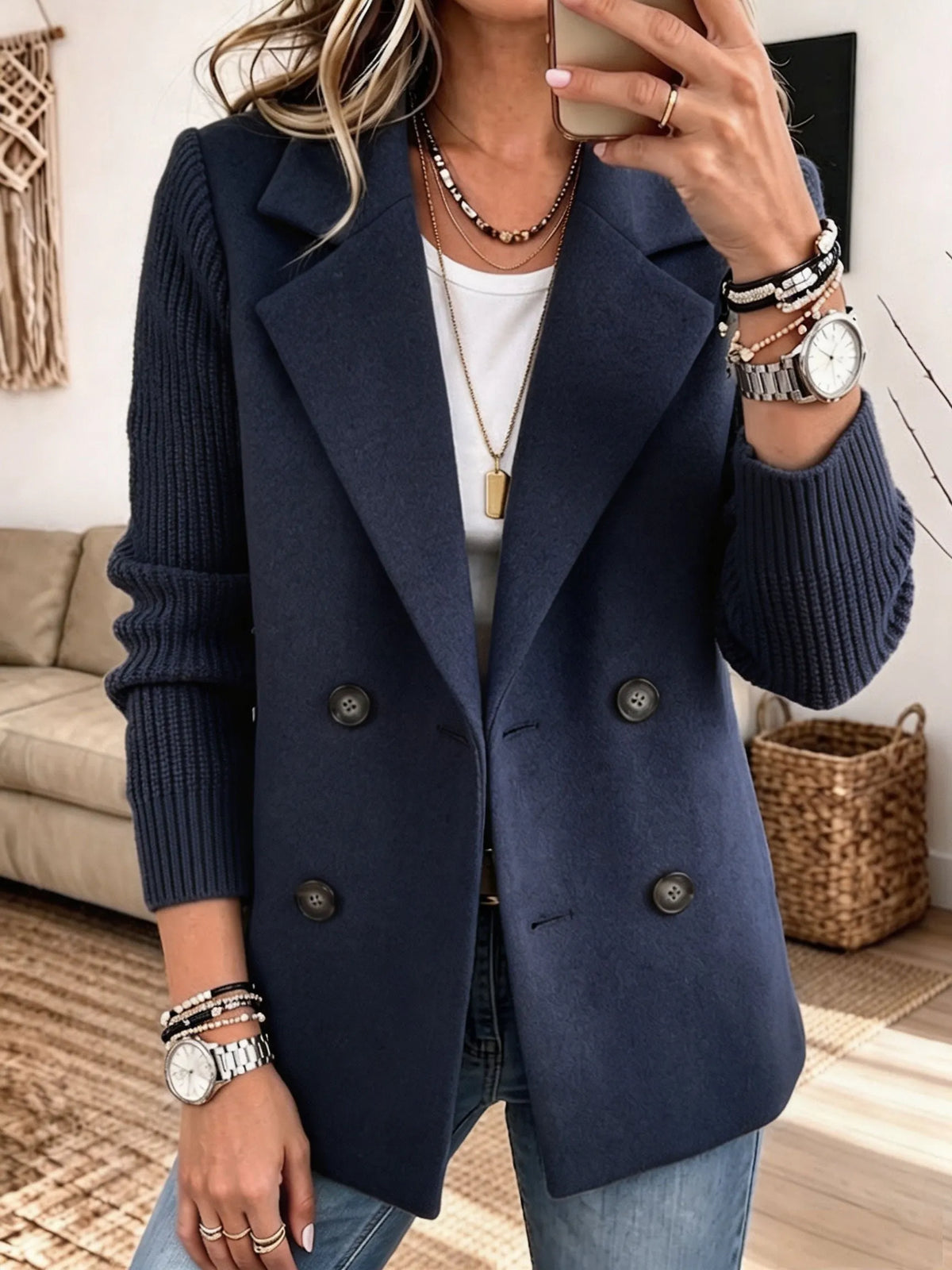 Blazer Elegante con Mangas de Punto