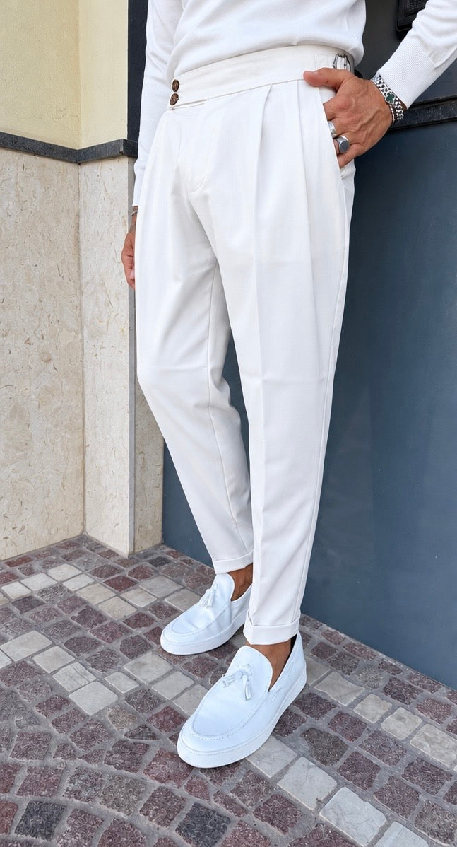 Pantalón de Algodón con Cinturilla Alta y Pinzas