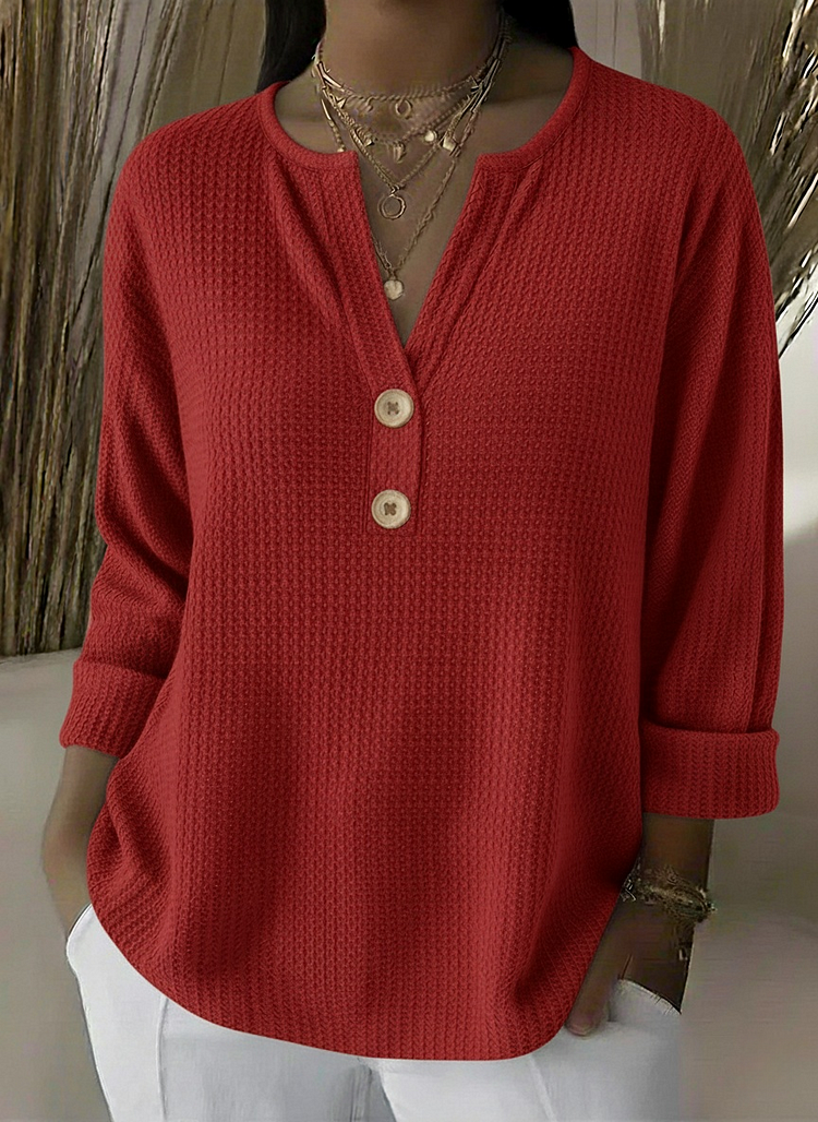 Top Henley de Punto Waffle con Botones