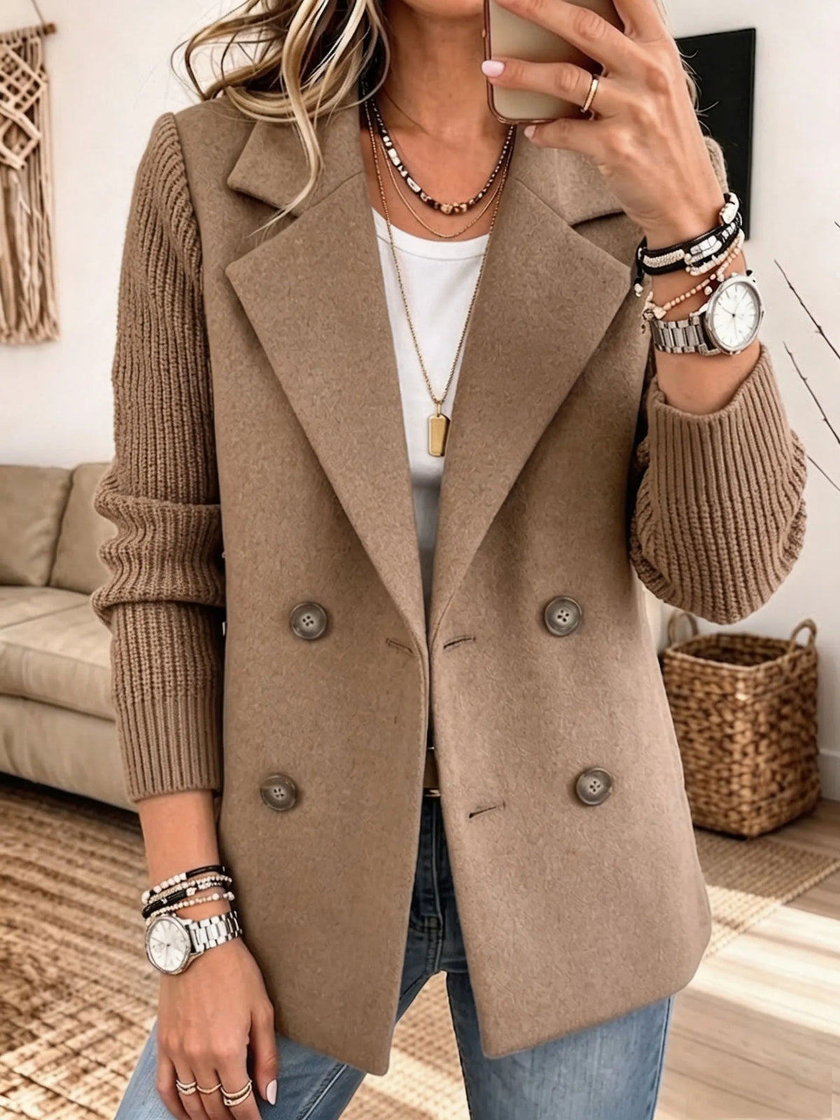 Blazer Elegante con Mangas de Punto