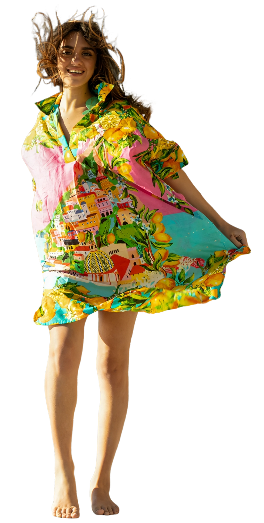 Kaftán Corto Boho de Muselina de Algodón, Talla Única Amplia