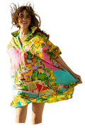 Kaftán Corto Boho de Muselina de Algodón, Talla Única Amplia