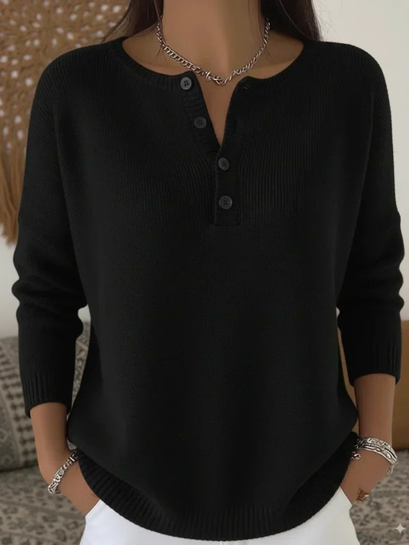 Jersey de Punto con Cuello Henley y Botones