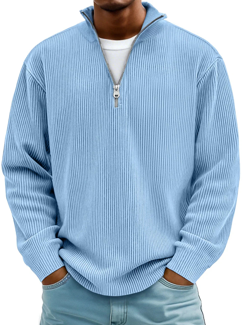 Jersey de Canalé con Cuello de Cremallera