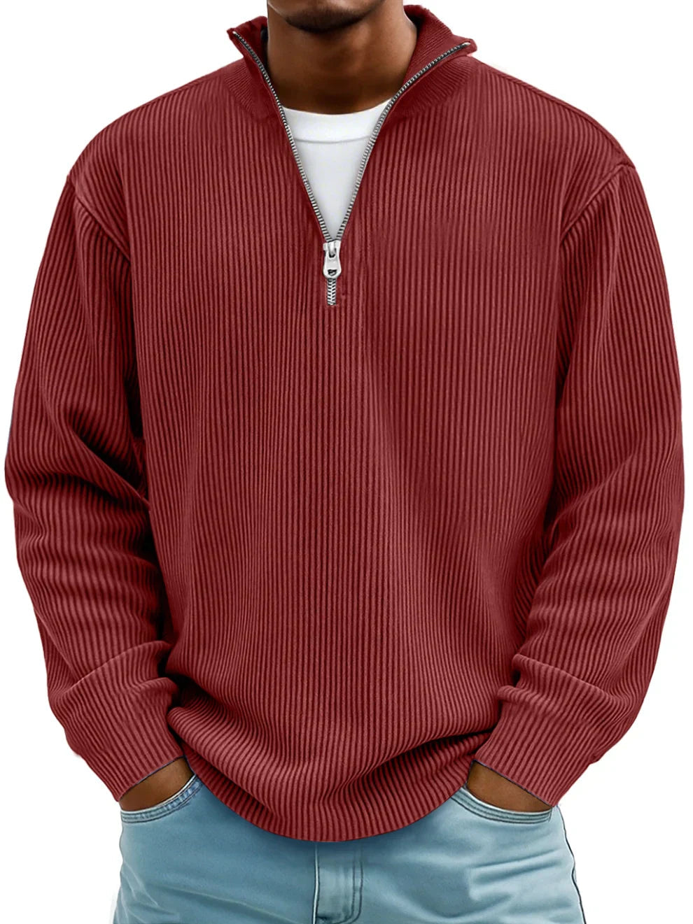 Jersey de Canalé con Cuello de Cremallera