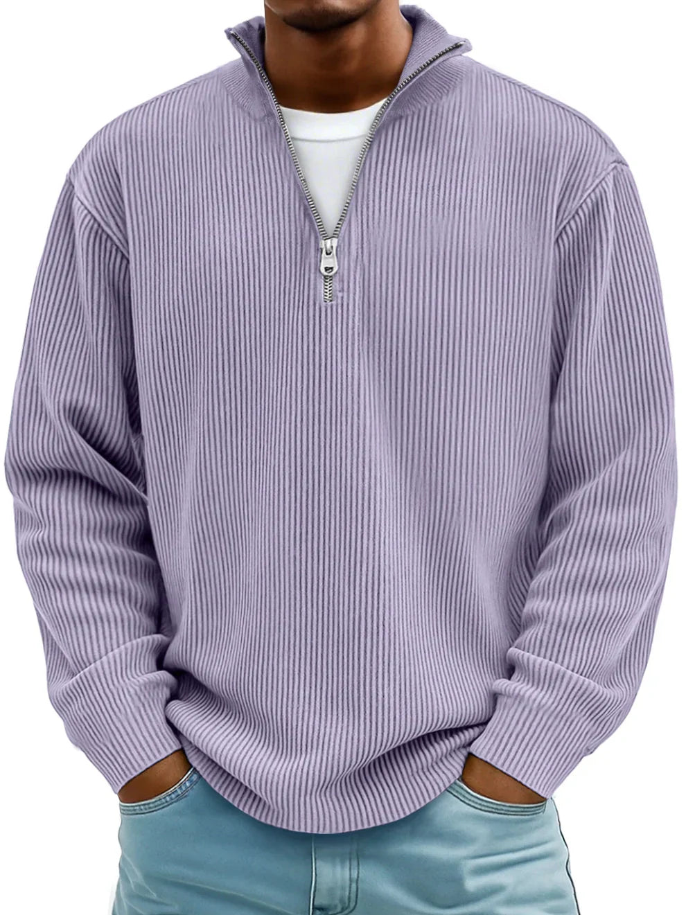 Jersey de Canalé con Cuello de Cremallera