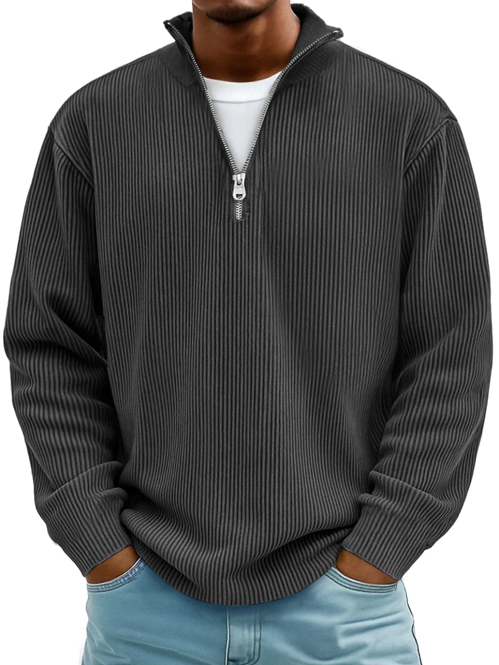 Jersey de Canalé con Cuello de Cremallera