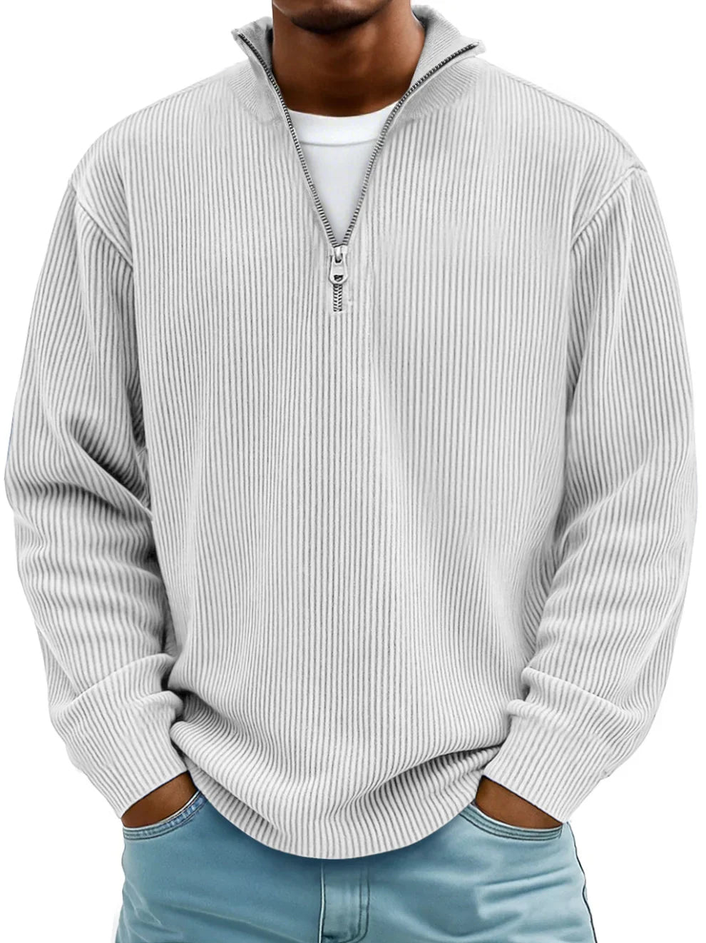 Jersey de Canalé con Cuello de Cremallera