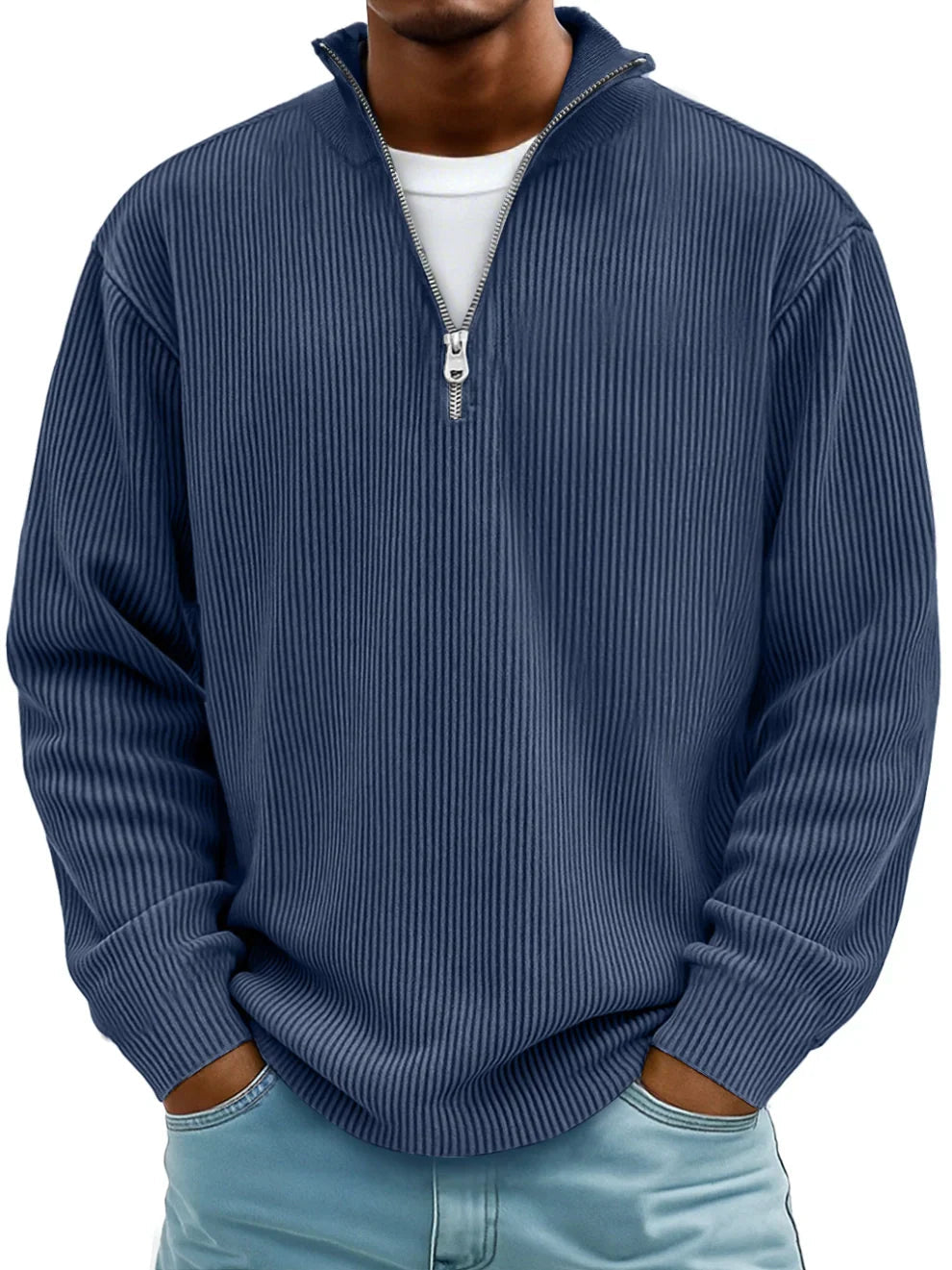 Jersey de Canalé con Cuello de Cremallera