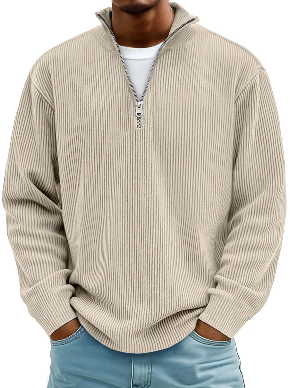 Jersey de Canalé con Cuello de Cremallera
