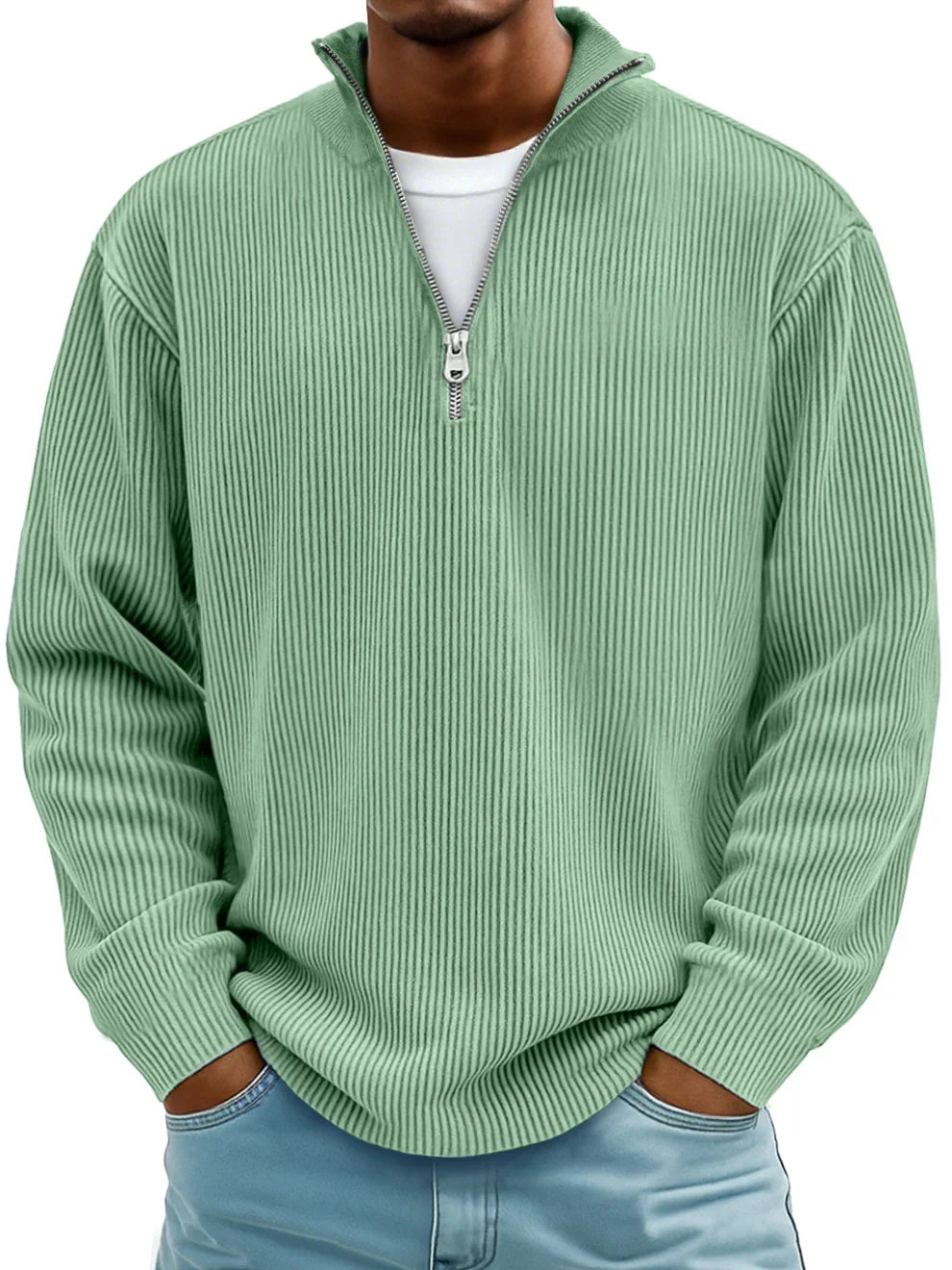 Jersey de Canalé con Cuello de Cremallera