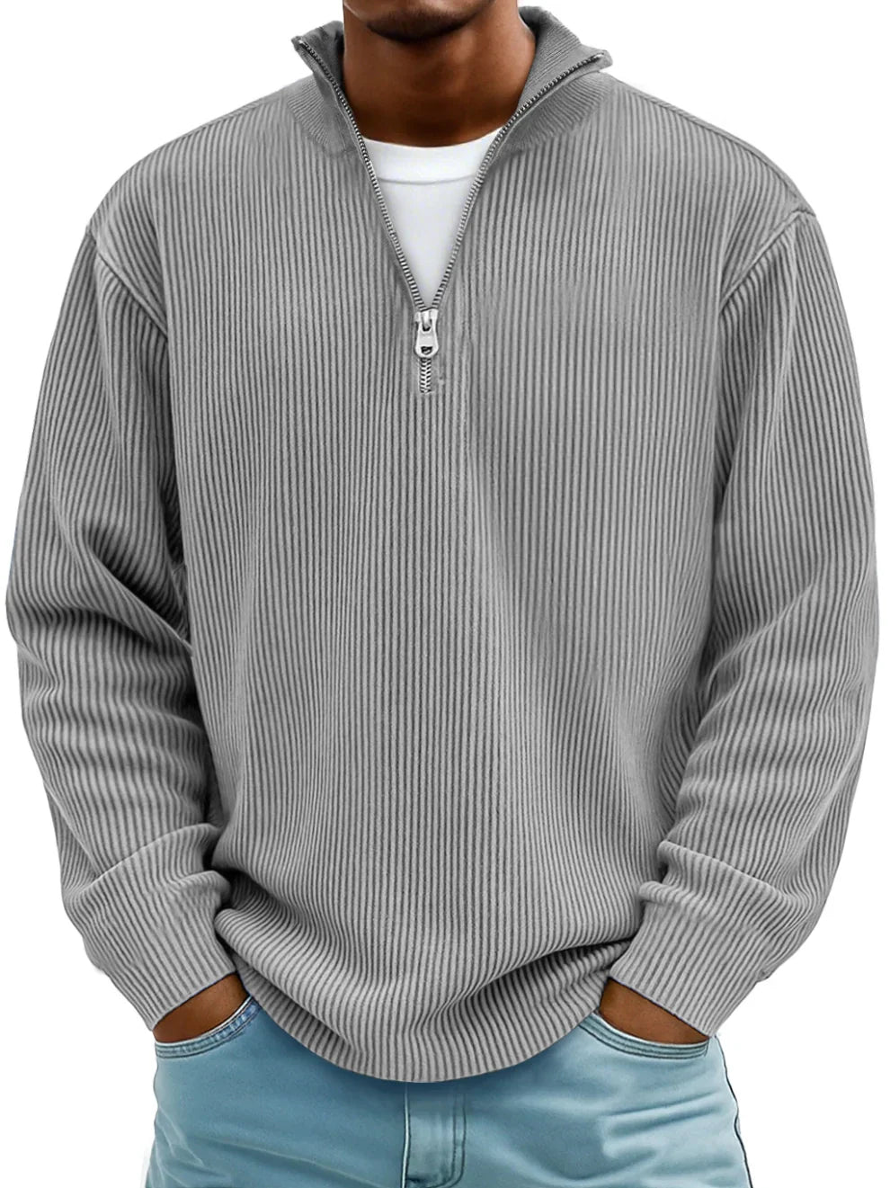 Jersey de Canalé con Cuello de Cremallera
