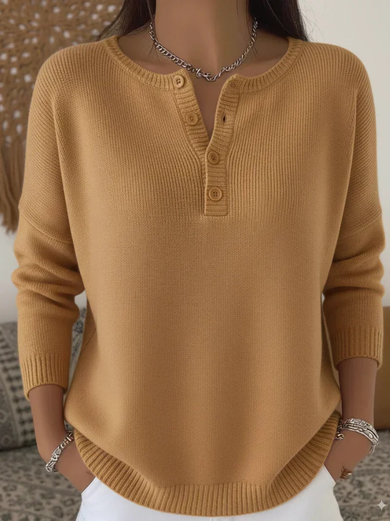 Jersey de Punto con Cuello Henley y Botones