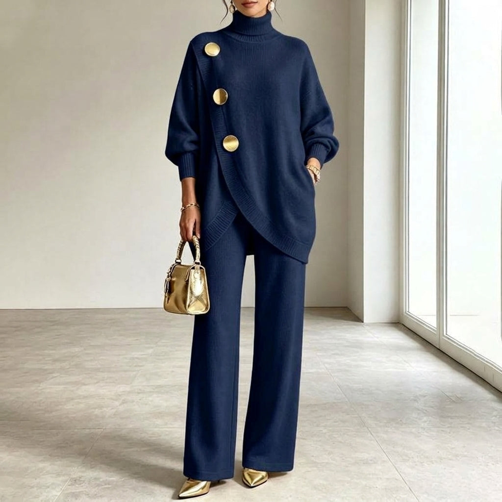 Conjunto de Punto con Jersey de Cuello Alto y Pantalón Ancho
