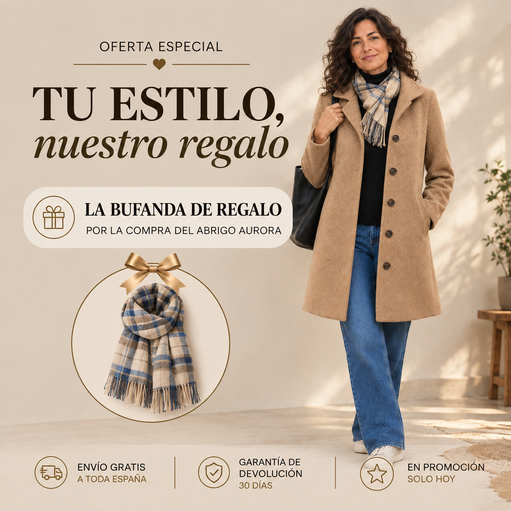 Abrigo Clásico de Paño con Bufanda a Juego de Regalo